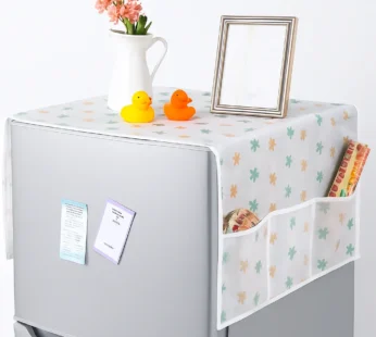 Transparent Waterproof Fridge Cover with Storage Pockets – Dust-Proof Refrigerator Top Cover (Random Print- Pack of 1)