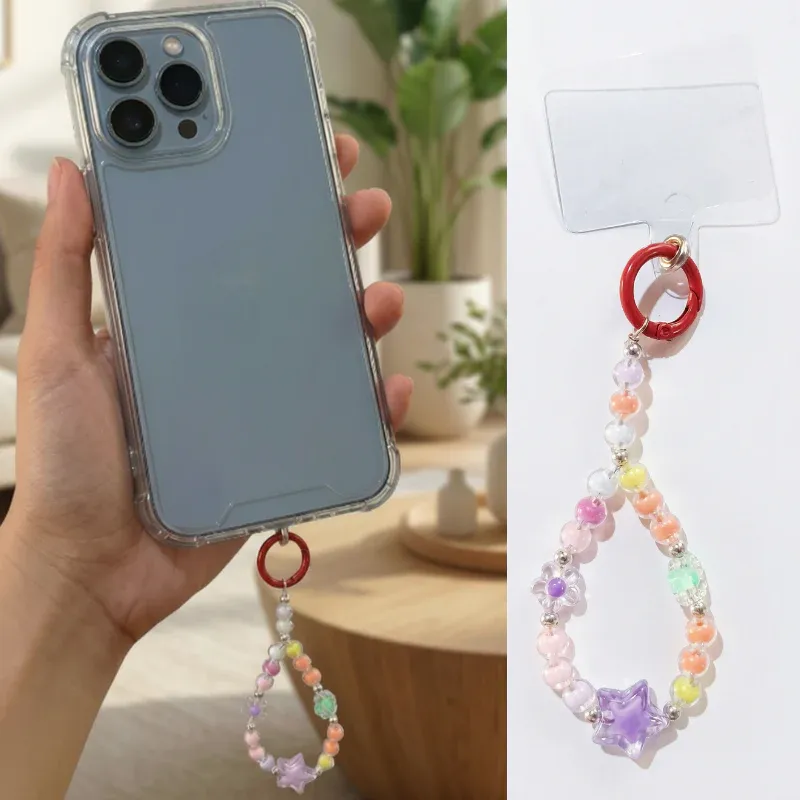 Premium Multicolor Beaded Phone Charm / Wristlet Strap – Cute Heart & Star Beads Phone Lanyard (Pack of 1) - Buy Online at Alikart