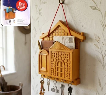 Key Holder with Key Villa – Rustic Wooden Organizer with Hooks