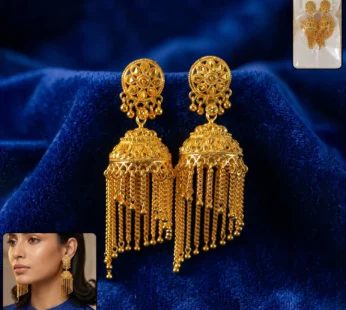 Golden Long Tassel Jhumka Earrings – Traditional Festive Jewellery