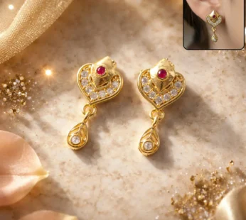 Royal Gold Heart Drop Earrings with Ruby & Crystal Accents