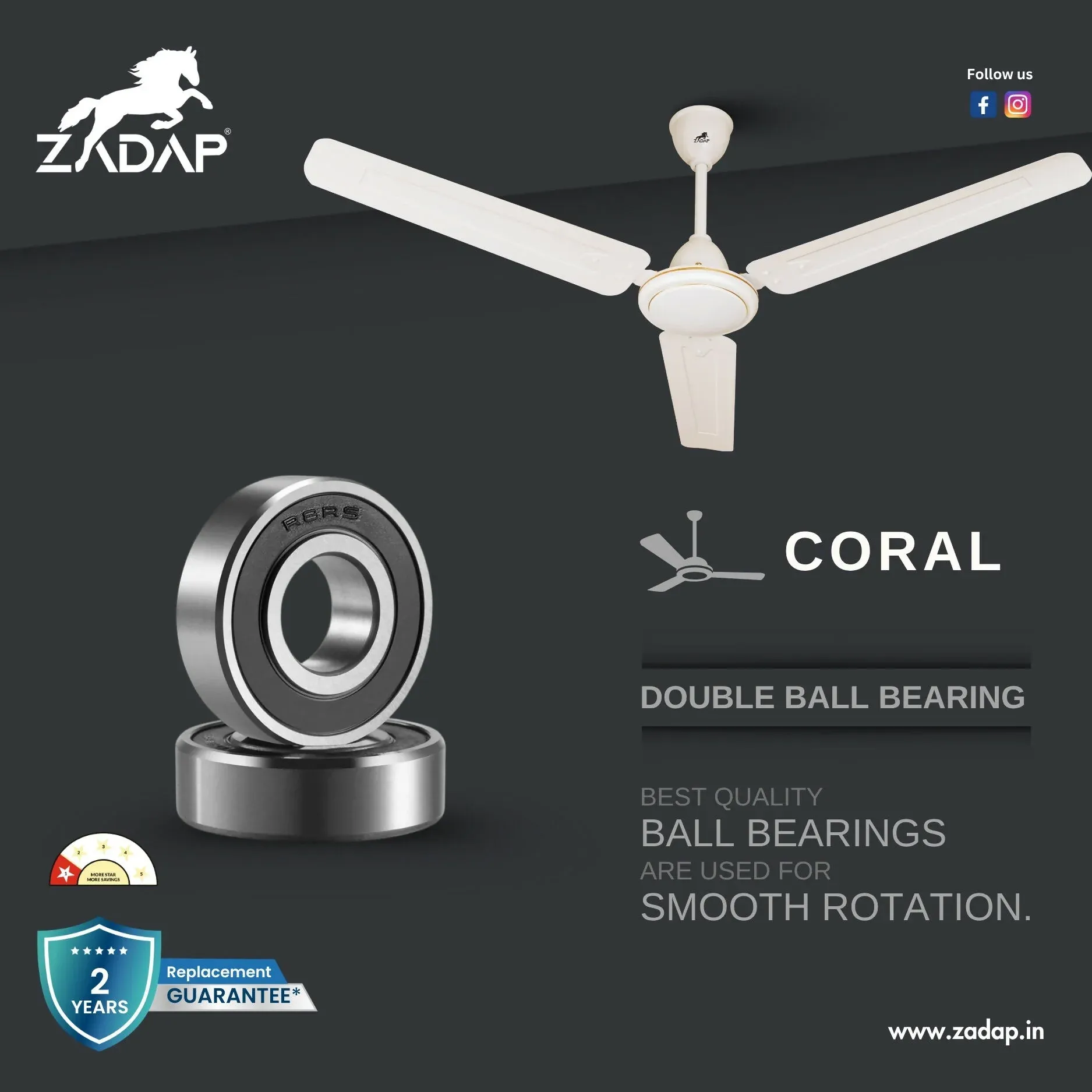 ZADAP 1200mm Ivory High Speed Silent Ceiling Fan - Detailed Feature View 4