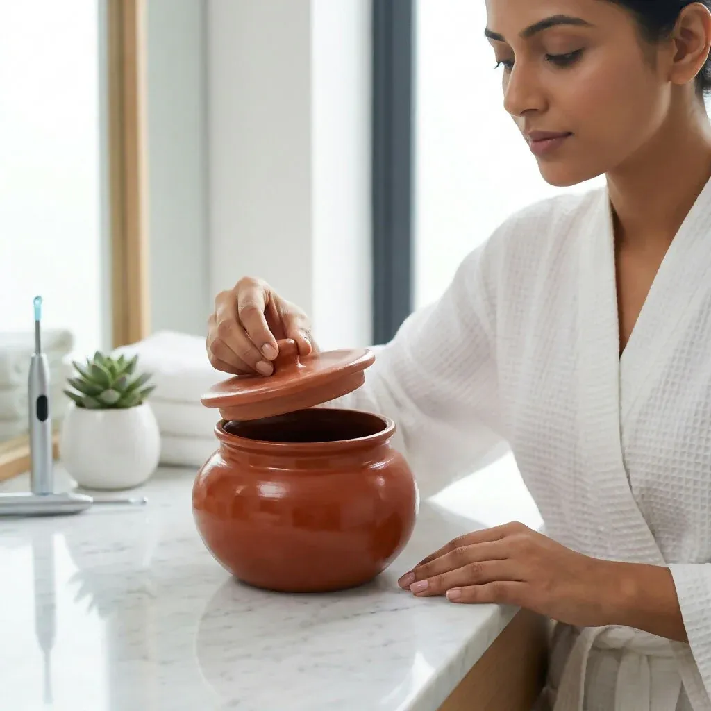 Clay Dahi Handi with Lid - Natural Terracotta Pot for Thick Curd - Detailed Feature View 3