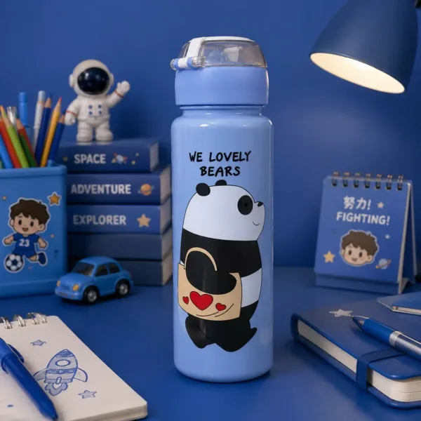 Kids Water Bottle – Cute Panda Design with Straw Lid for School
