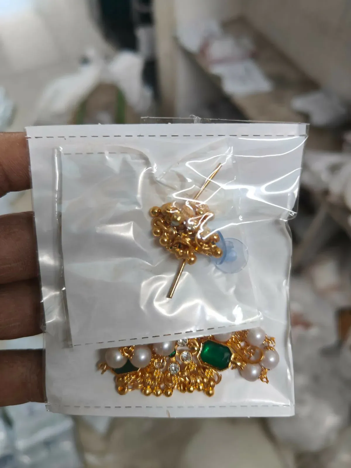 Gold-Plated Green Enamel Lotus Choker Necklace with Pearl Drops - Detailed Feature View 4