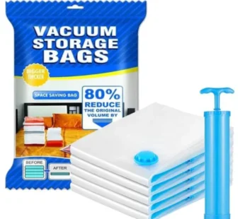 Vacuum Storage Bags Set of 5 with Pump – Air-Tight Compression Bags for Clothes, Blankets & Travel Storage (2 Small, 2 Medium, 1 Large)