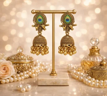 Traditional Elegant Oxidised Gold Plated Peacock Design Jhumka Earrings for Women