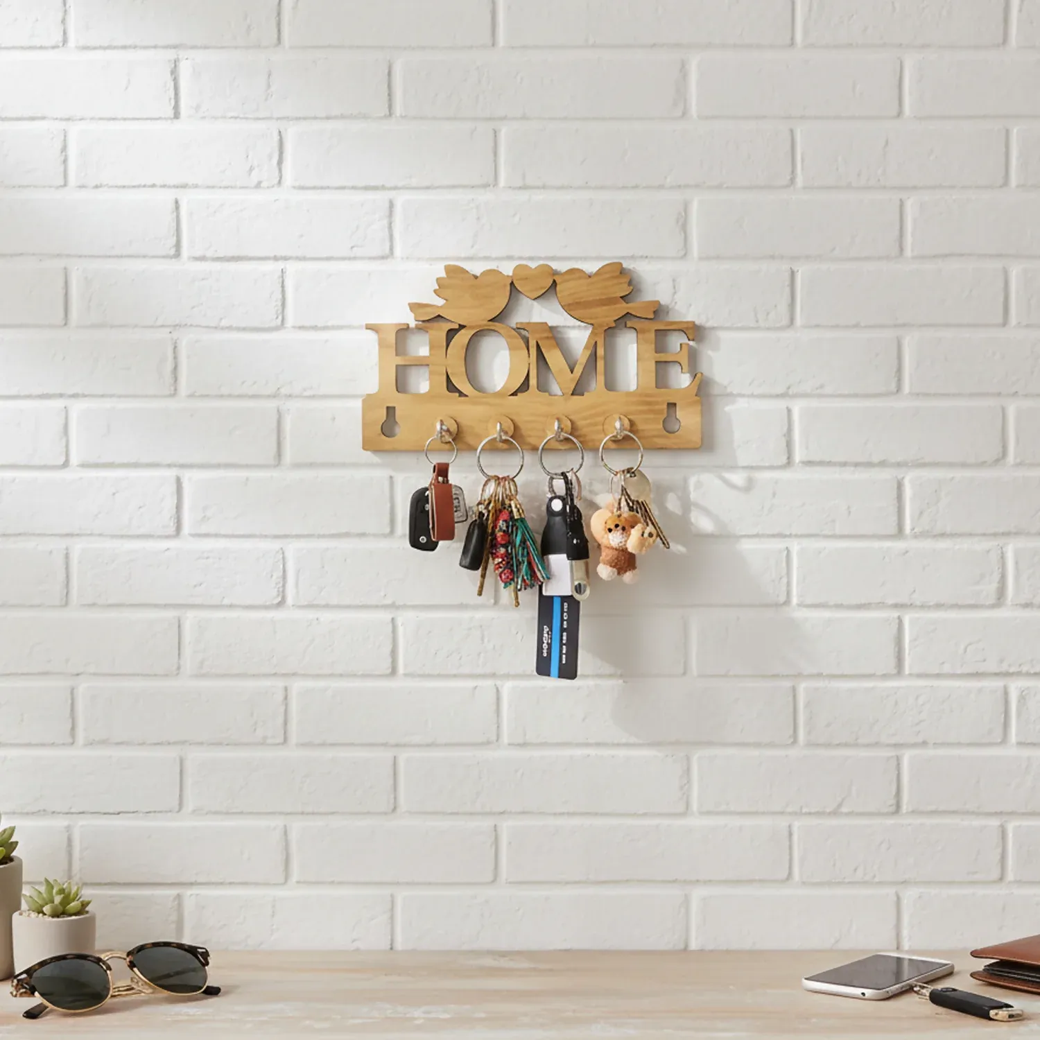 Premium Wooden Key Holder for Wall with Birds – Decorative MDF Key Organizer - Buy Online at Alikart