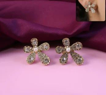 Elegant Crystal Flower Design Stud Earrings for Women and Girls Party Wear