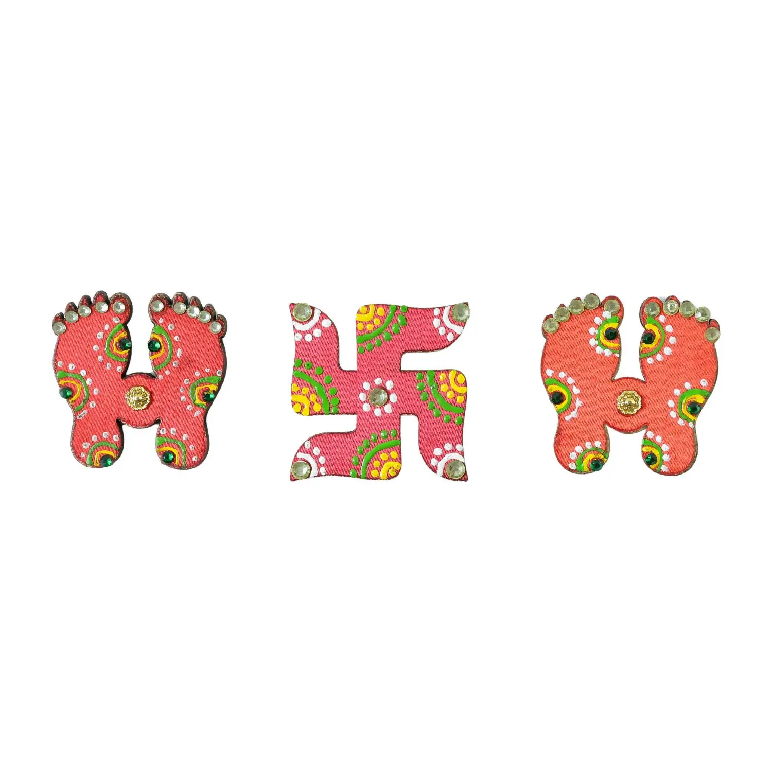 Hand Crafted Laxmi Charan & Swastik Set of 3 for Diwali Decor - Detailed Feature View 3