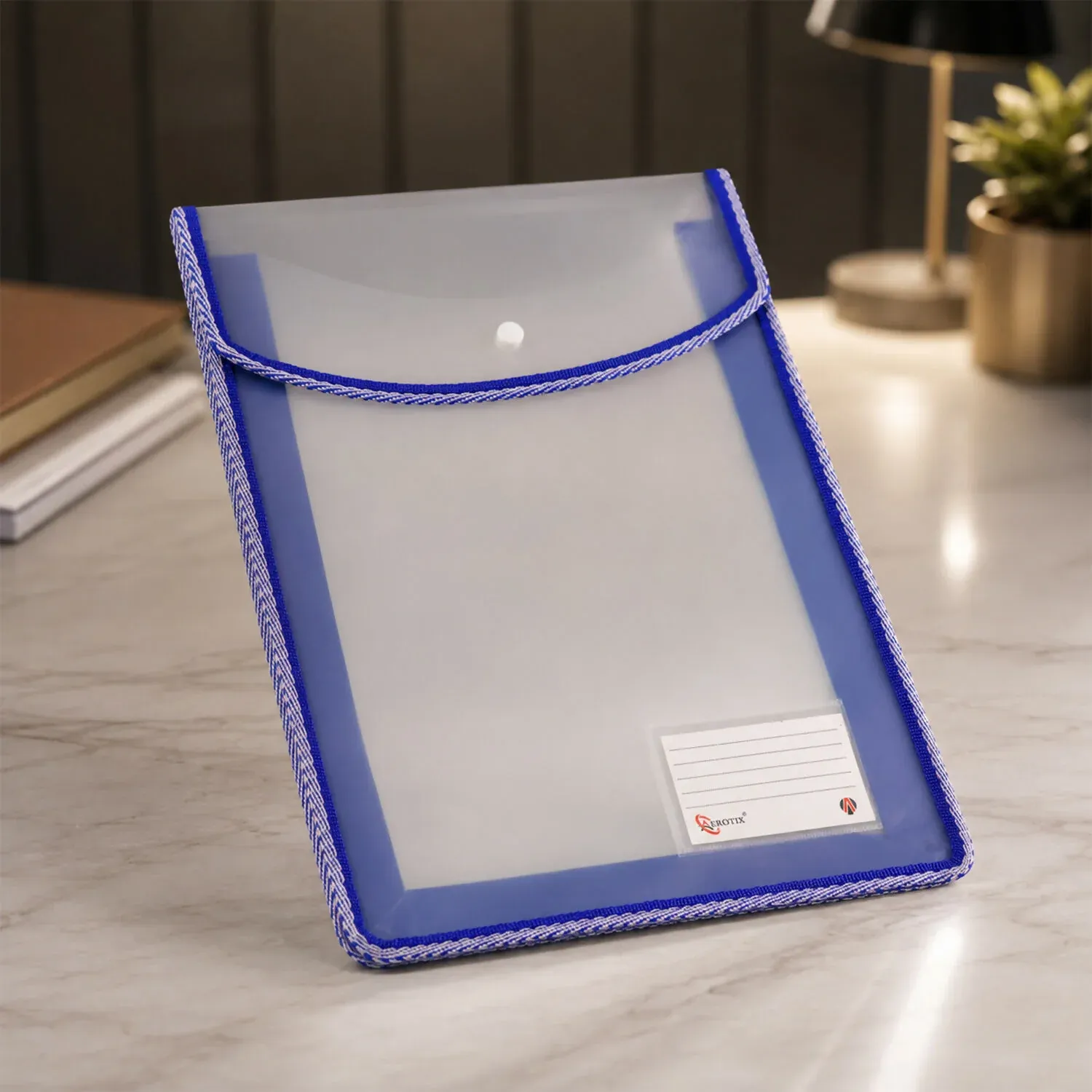 Premium Stitched Border Document Folder A4 Size with Button Lock & Label Holder - Detailed Feature View 4