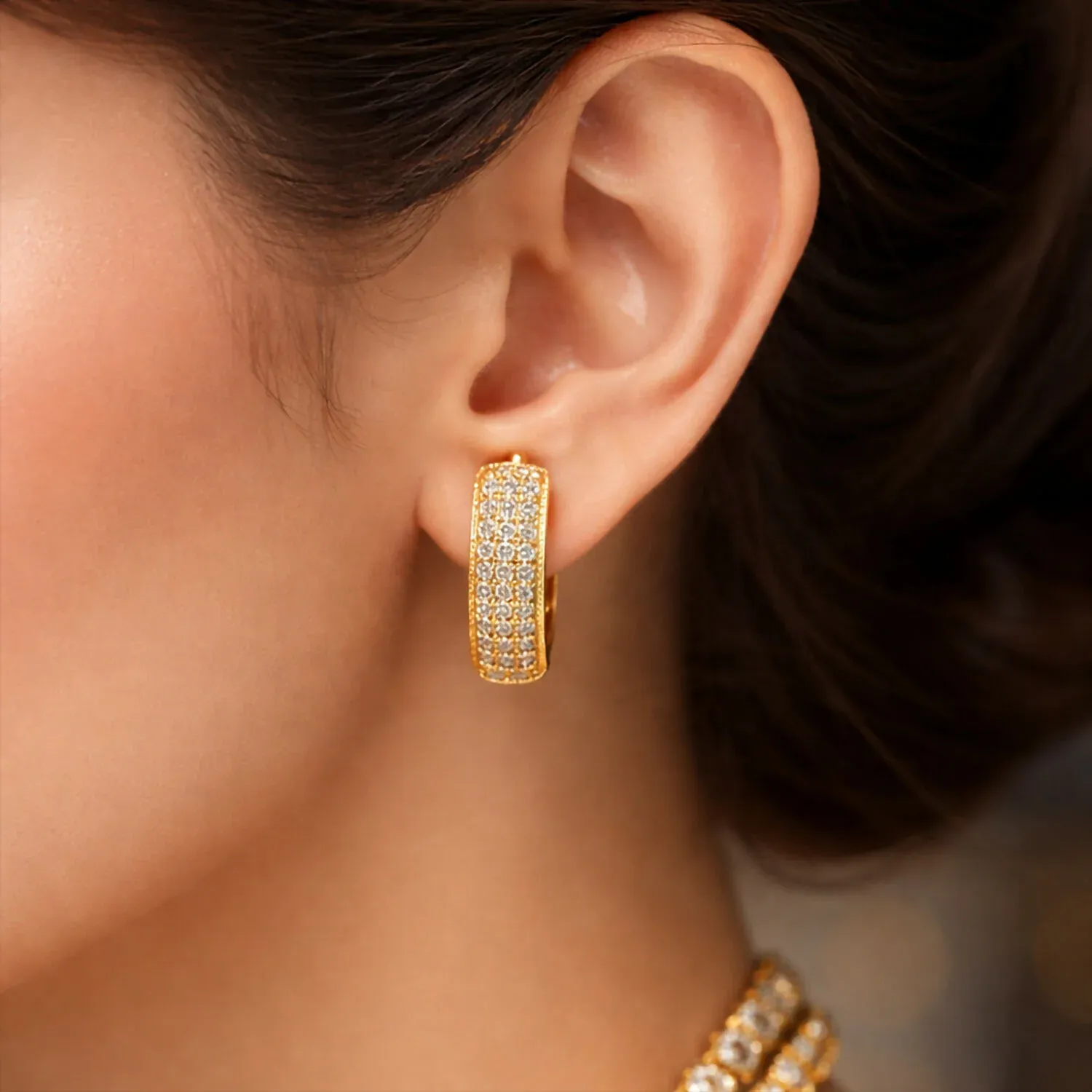 Premium Crystal Studded Gold-Tone Hoop Earrings – Elegant Pave Design (1 Pair) - Buy Online at Alikart