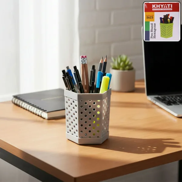 Khyati Multipurpose Hexagon Pen Stand Desk Organizer, Stationery Holder for Office, School