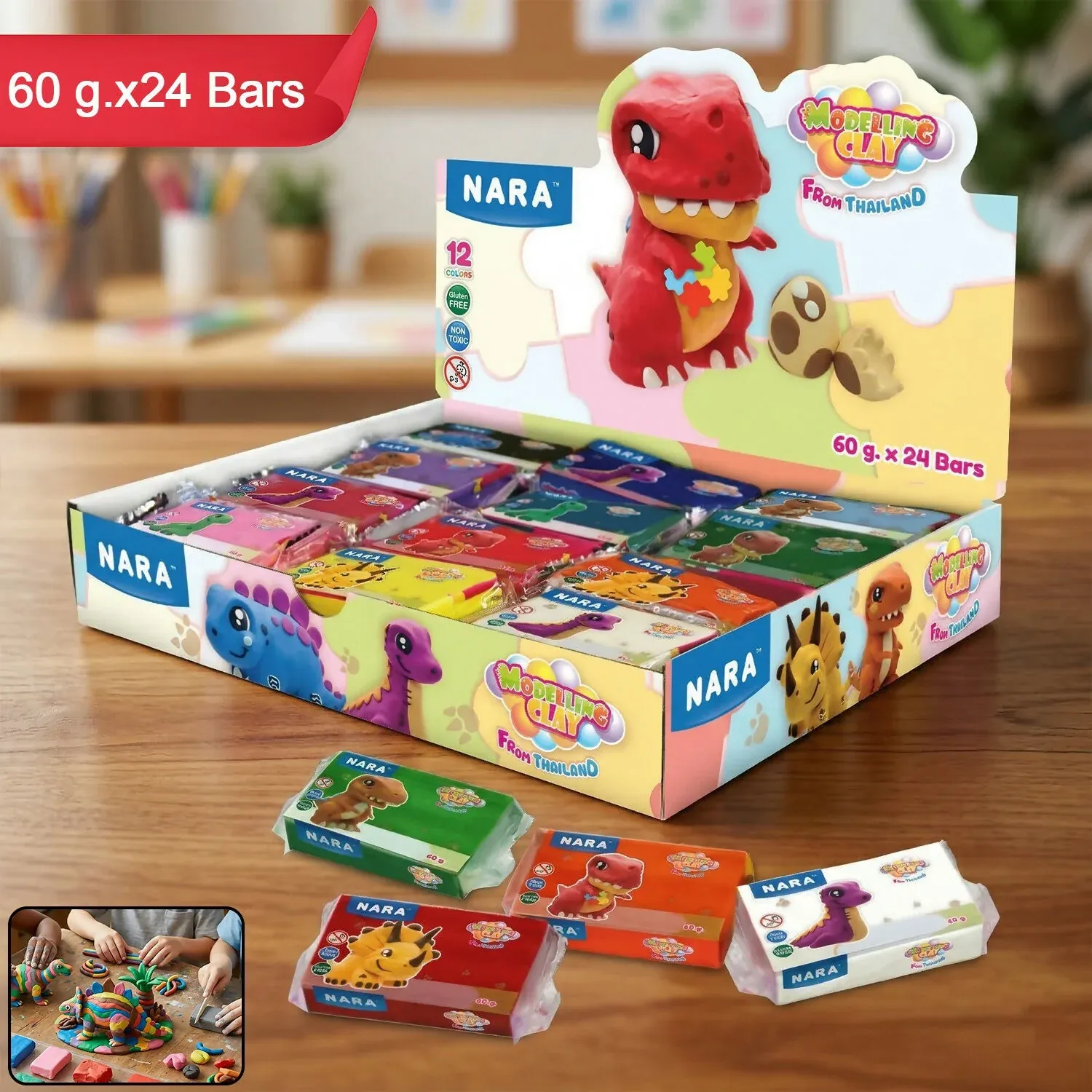 Premium Nara 12 Color Modelling Clay Kit, Soft Creative Play Dough Set for Kids (60 Gm/24 Bars) - Buy Online at Alikart