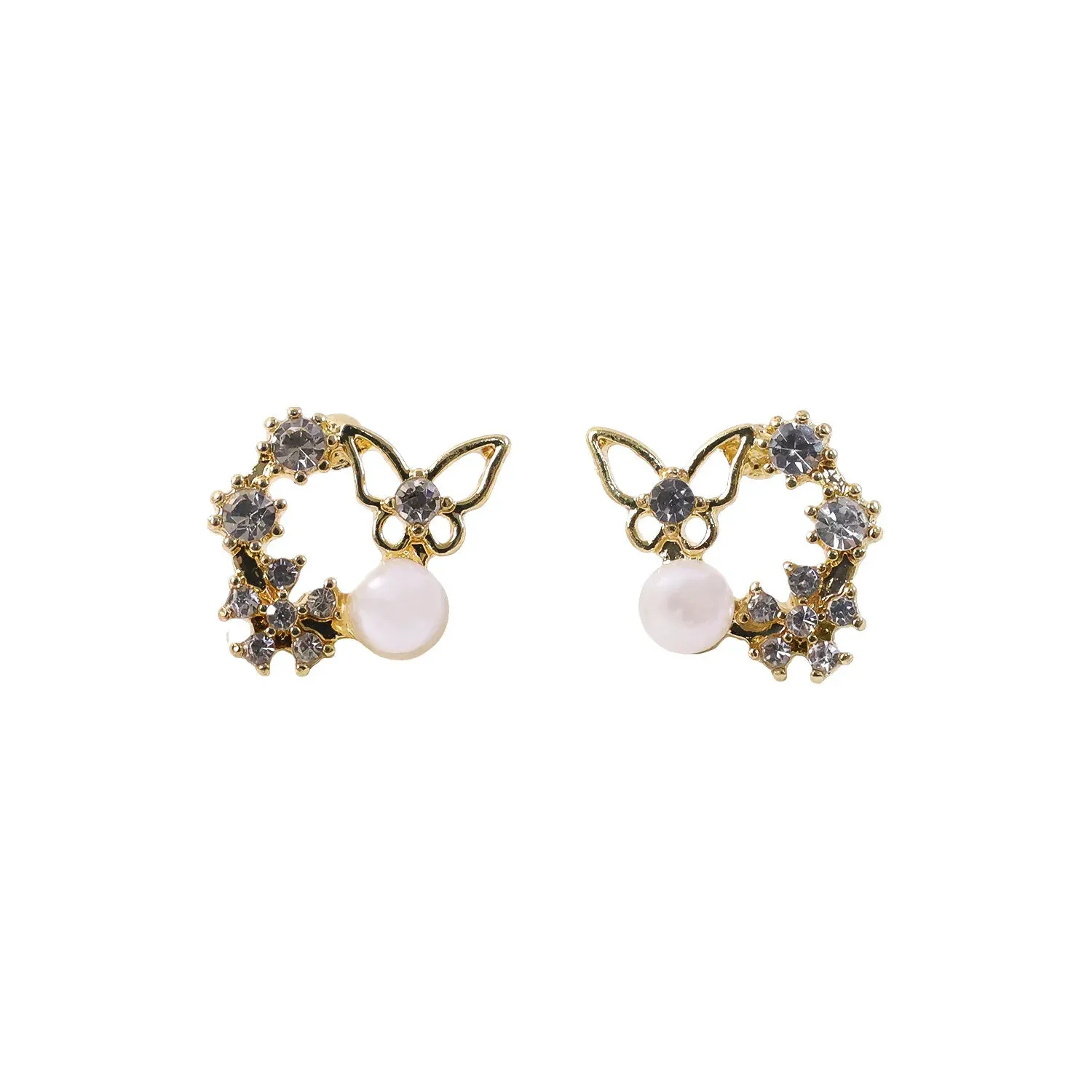 Butterfly Pearl Crystal Stud Earrings for Women & Girls - Detailed Feature View 4