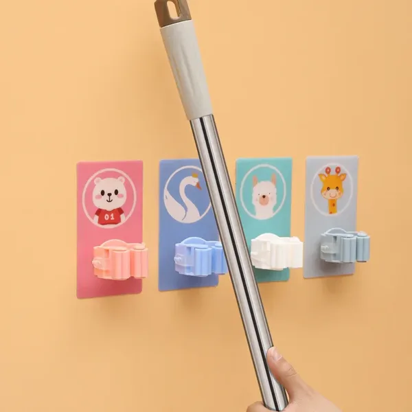 Cartoon Sticker Mop Holder – Wall-Mounted Broom & Mop Organizer (Random color-Pack of 1)
