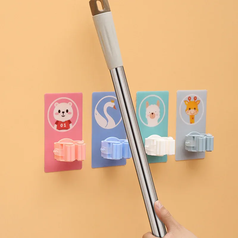 Premium Cartoon Sticker Mop Holder – Wall-Mounted Broom & Mop Organizer (Random color-Pack of 1) - Buy Online at Alikart