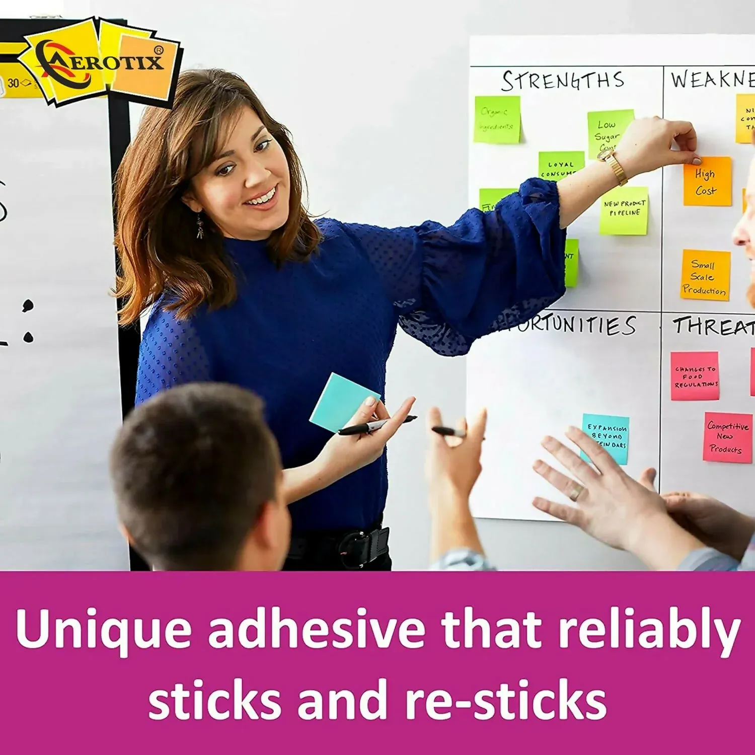 Aerotix 3x3 Inch Neon Sticky Note Pad 75mm Self Adhesive Re-Stick Memo Notes for Office - Detailed Feature View 2