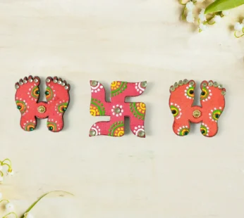 Hand Crafted Laxmi Charan & Swastik Set of 3 for Diwali Decor
