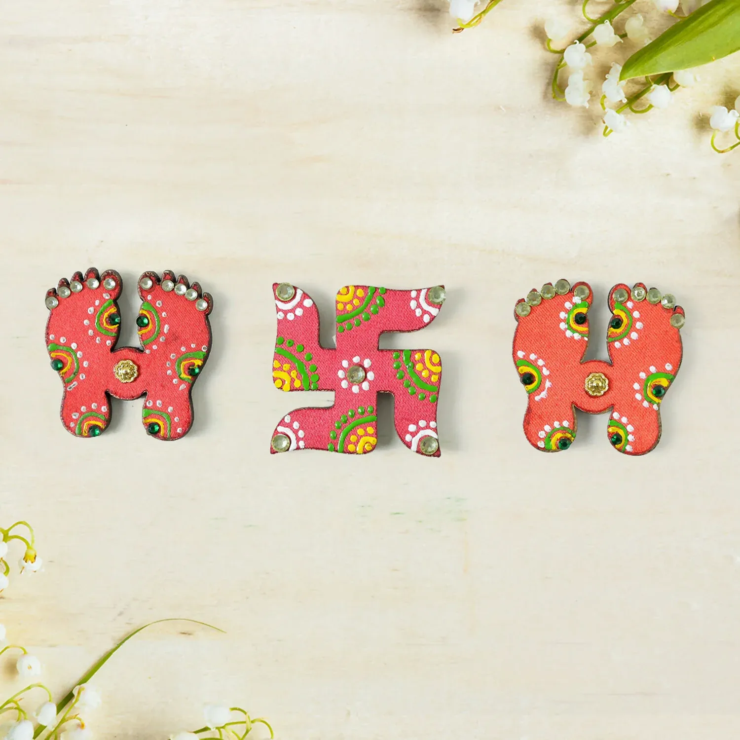 Premium Hand Crafted Laxmi Charan & Swastik Set of 3 for Diwali Decor - Buy Online at Alikart