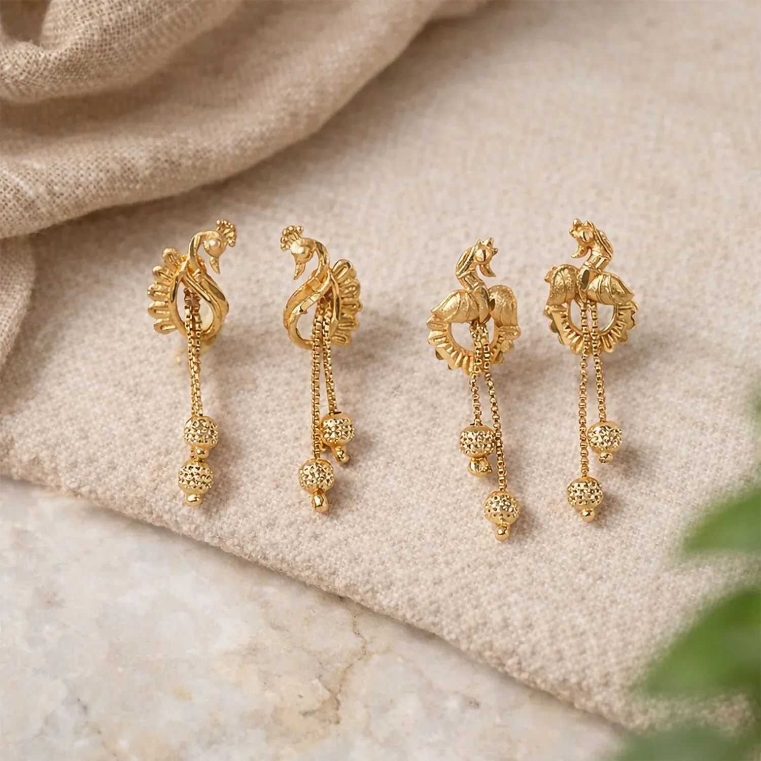 Premium Classic Peacock Gold-Plated Dangling Earrings for Festive Wear (2 Pair) - Buy Online at Alikart