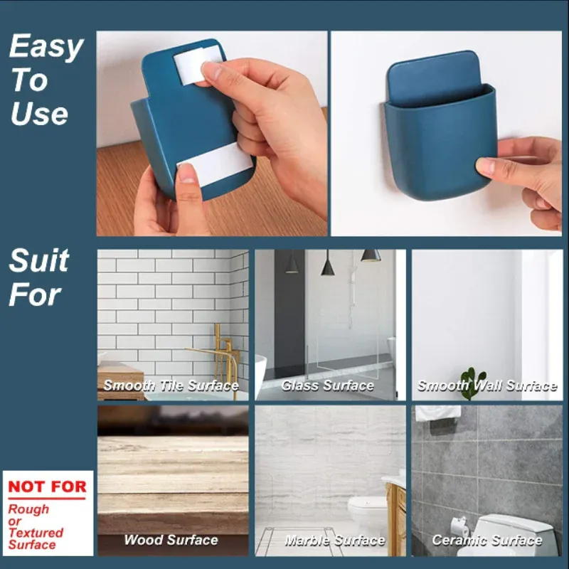 Wall Mounted Mobile & Remote Holders – Multipurpose Organizer for Living Room & Bedroom (Random color-Pack of 4) - Detailed Feature View 1