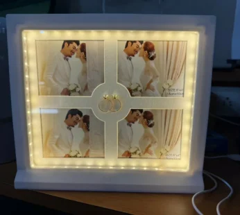 White LED Photo Frame Collage for 4 Photos with Warm Light