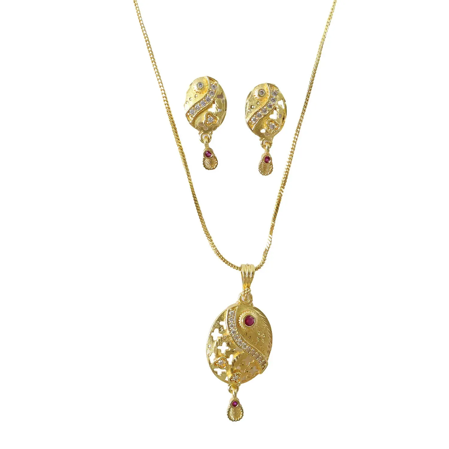 Oval Motif Gold Pendant & Earring Set – Elegant Traditional Jewelry for Women - Detailed Feature View 4