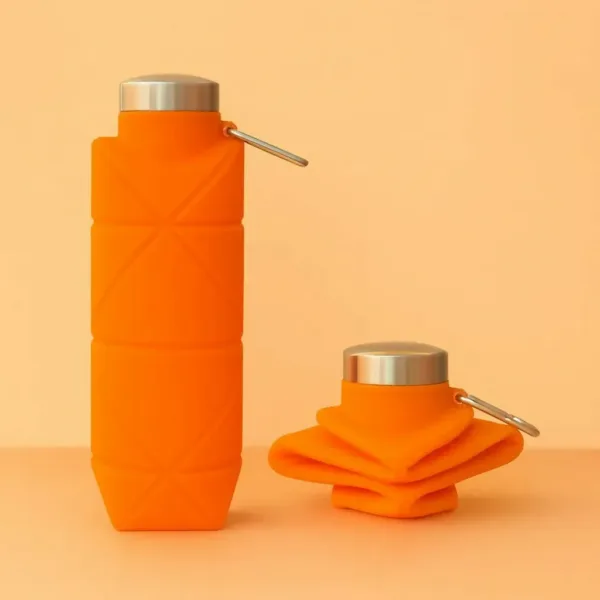Orange 600ml Collapsible Silicone Water Bottle – Leakproof & Portable