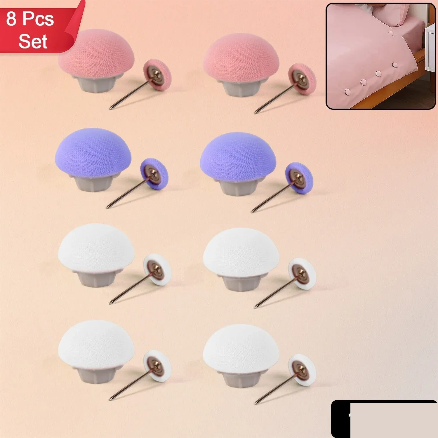 Decorative Mushroom Upholstery Pins - 8 Pieces for Sofa & Furniture - Detailed Feature View 1