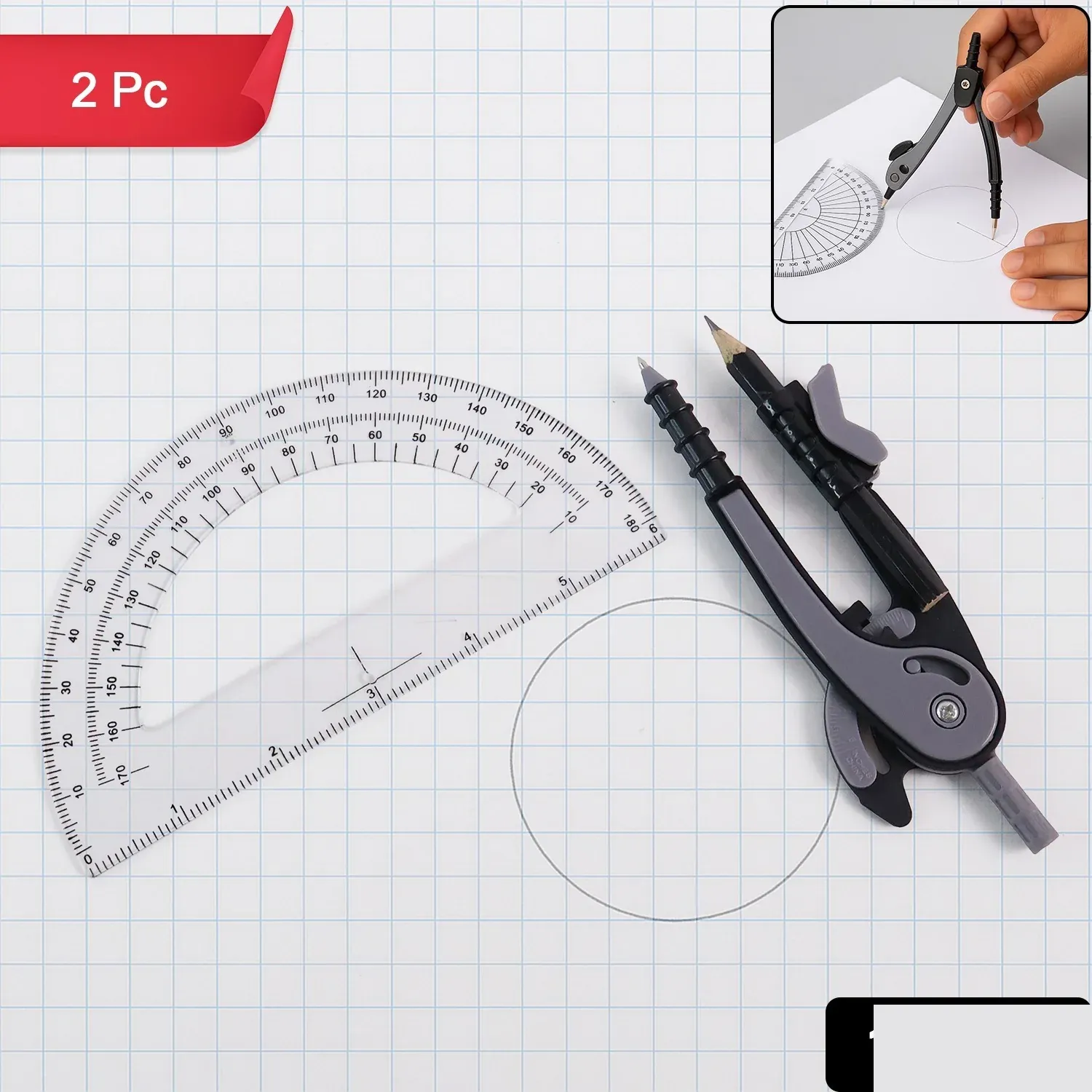 2-Piece Geometry Protractor Set with Lock and Transparent Protractor - Detailed Feature View 1