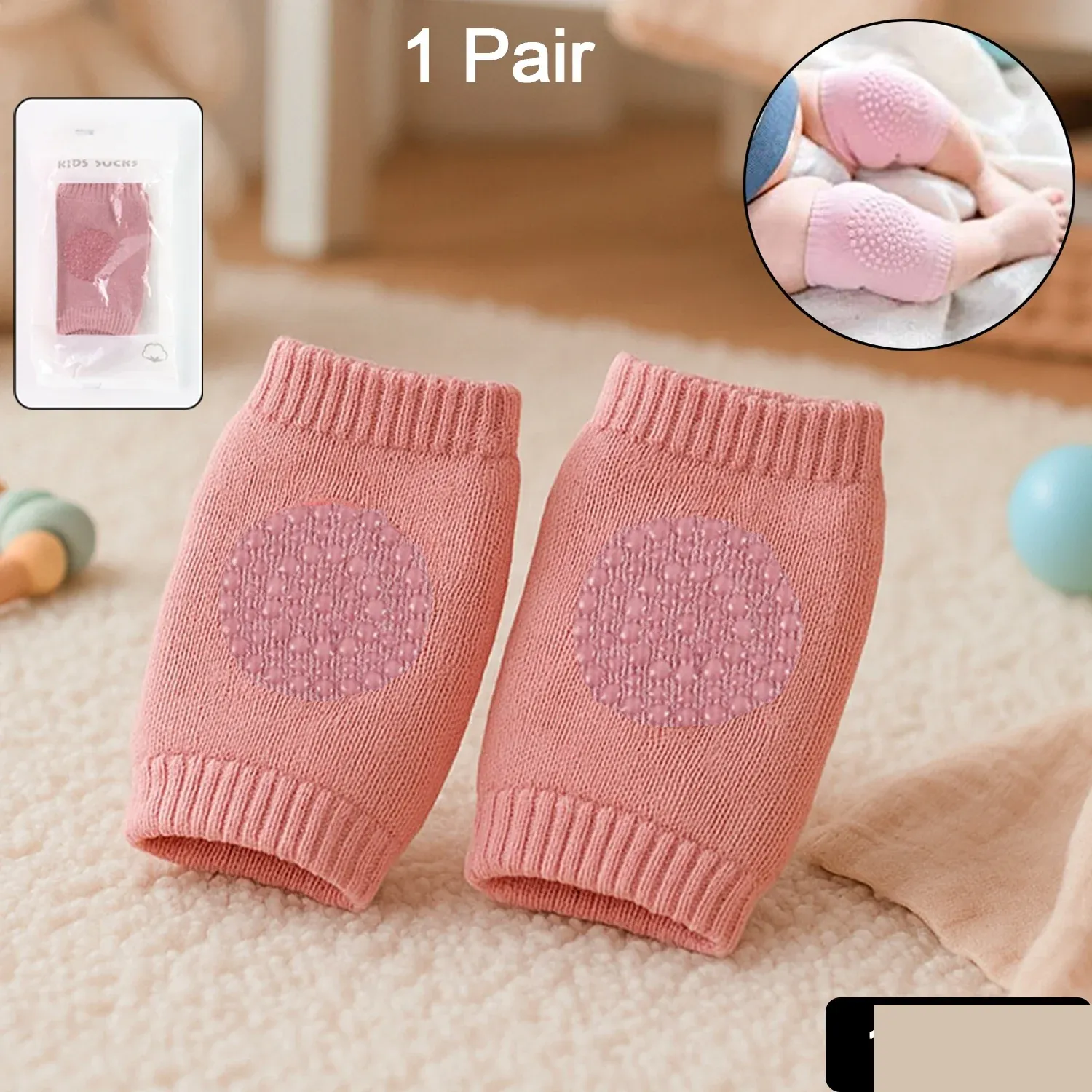 Toddler Knee Protectors – Pink Wool Knit Leg Warmers - Detailed Feature View 1