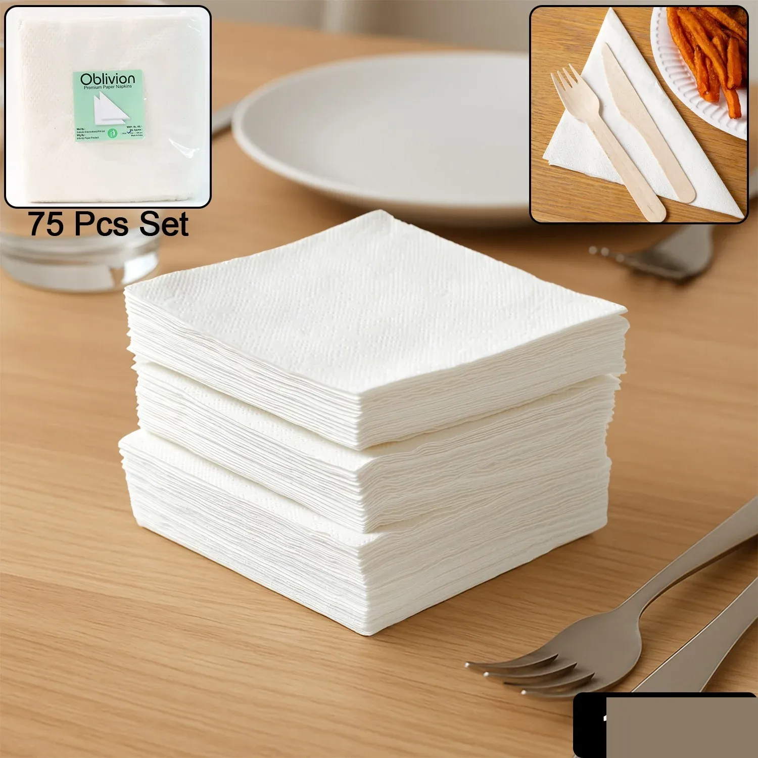 Soft & Absorbent Disposable Tissue Napkins 75 Pack - Detailed Feature View 1