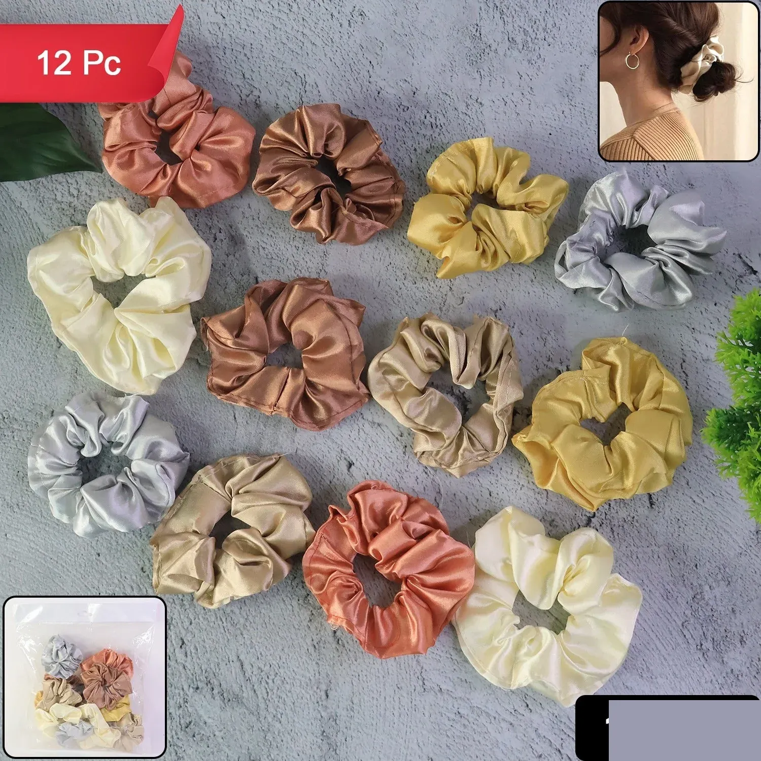 Premium Satin Hair Scrunchies 12 Pc – Gentle Elastic Hair Ties - Detailed Feature View 1