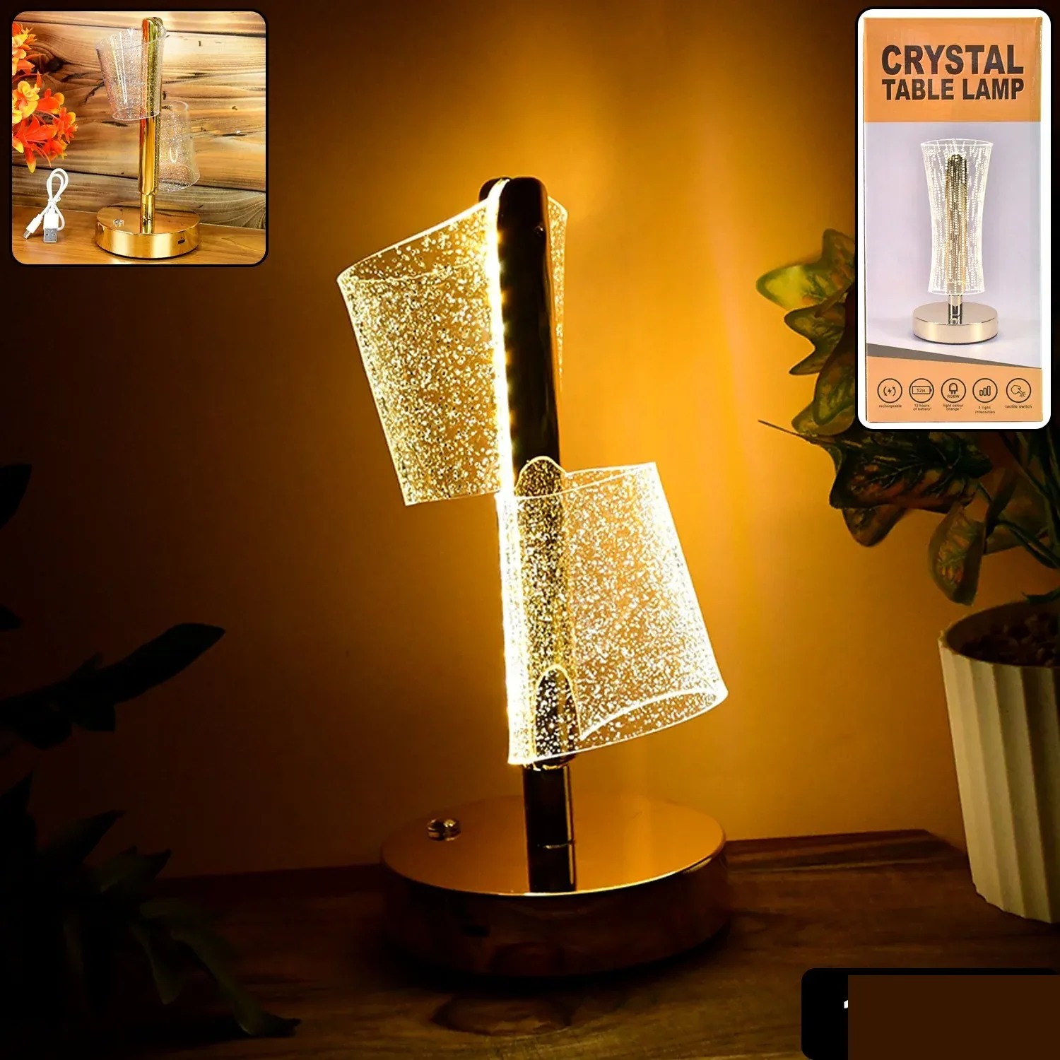 Modern Luxury Crystal LED Double Shade Table Lamp (1 Pc) - Detailed Feature View 1
