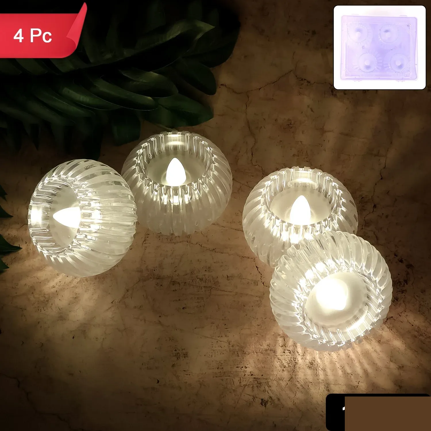 LED Flameless Decorative Candles – Set of 4 Crystal-Style Tealights - Detailed Feature View 1