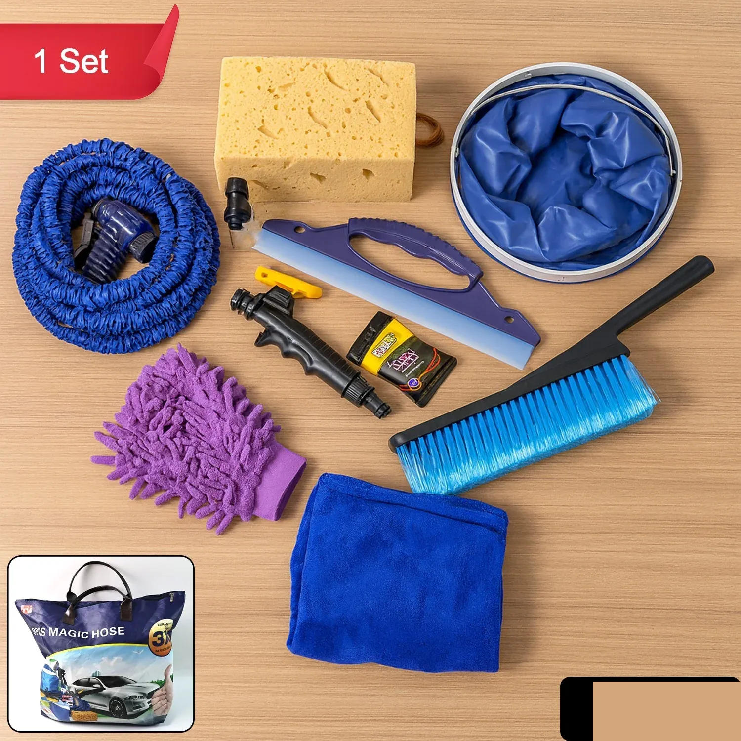Premium 9-in-1 Car Washing & Cleaning Kit with Hose & Bucket