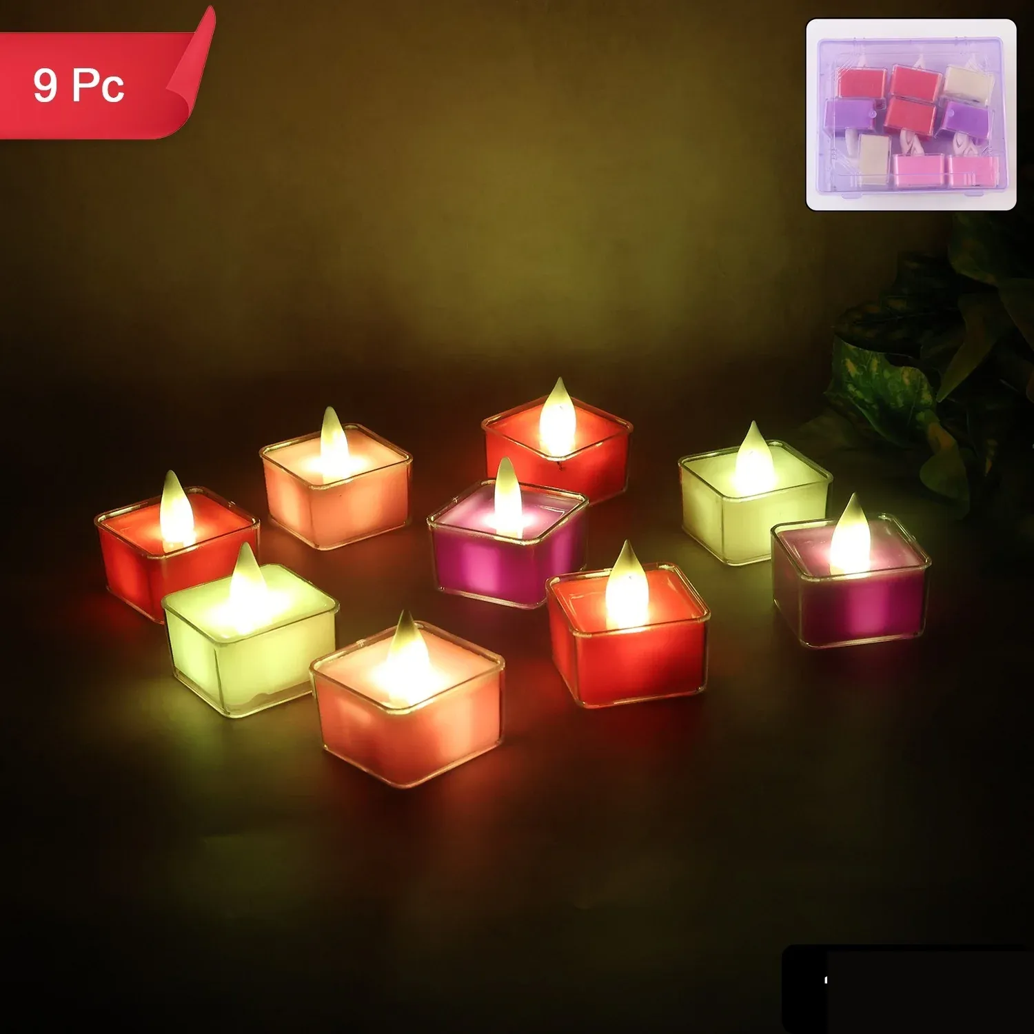 LED Flameless Tealight Candles – Vibrant Multicolor Set (9 Pc) - Detailed Feature View 1