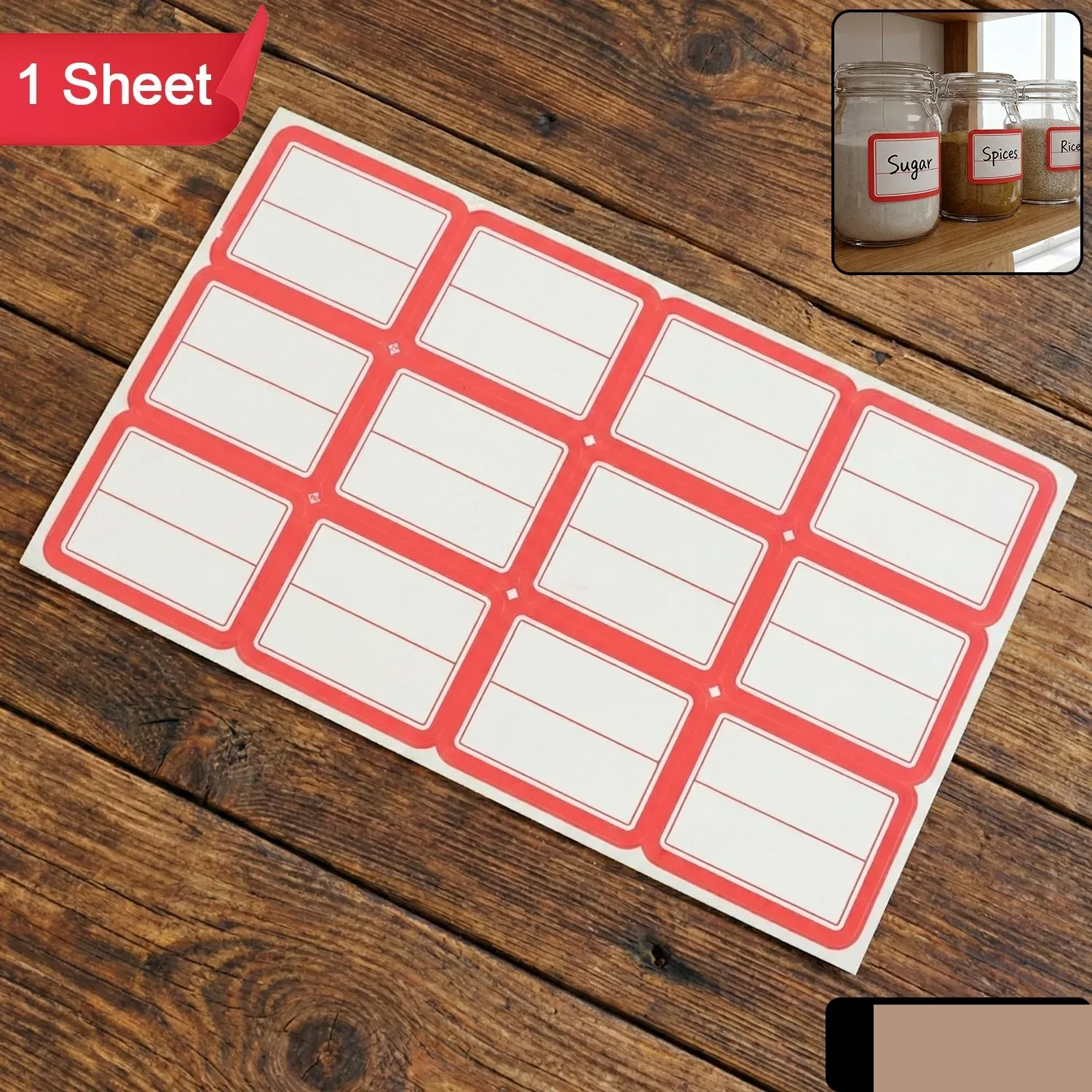 Red & White Self-Adhesive Label Sticker Sheet - Rectangular - Detailed Feature View 1