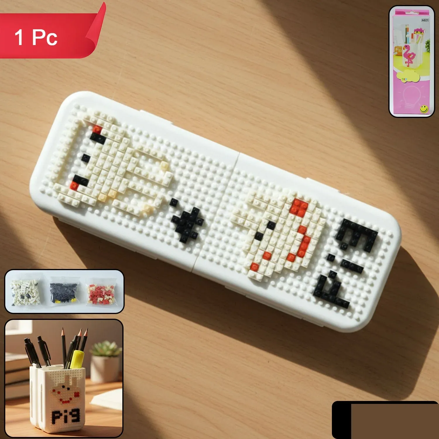 Decorative Pixel Art Style Desk Pen Holder (1 Pc) - Detailed Feature View 1