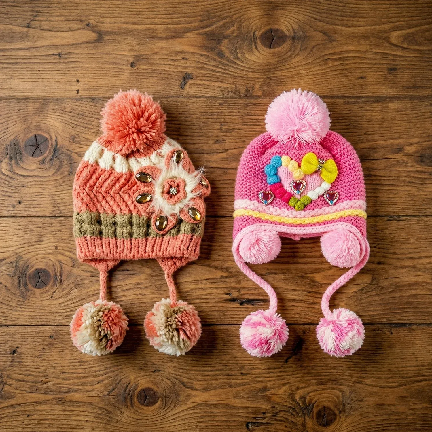 Cute Kids Winter Woolen Ear Flap Cap with Pom Pom (1 Pc, Mix Design) - Detailed Feature View 6