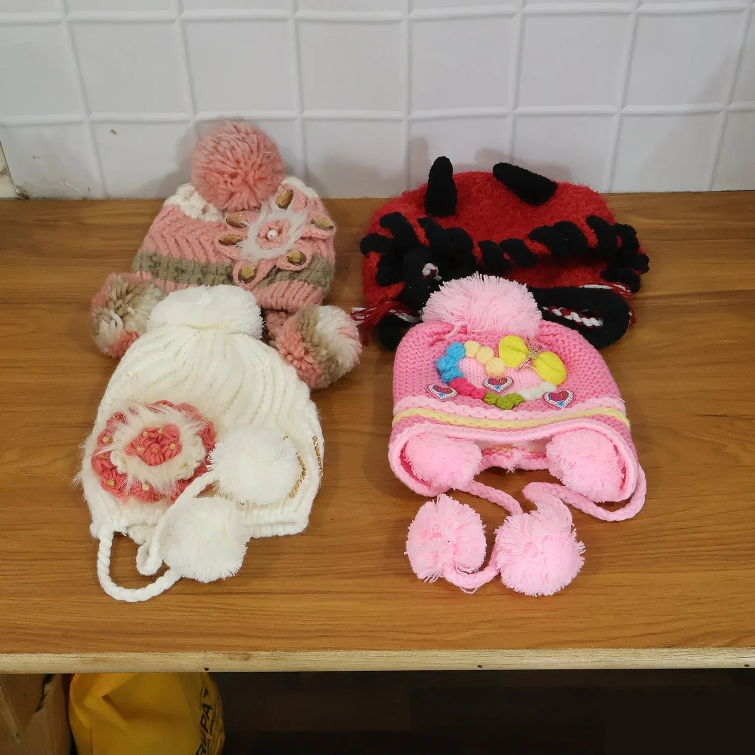 Cute Kids Winter Woolen Ear Flap Cap with Pom Pom (1 Pc, Mix Design) - Detailed Feature View 7