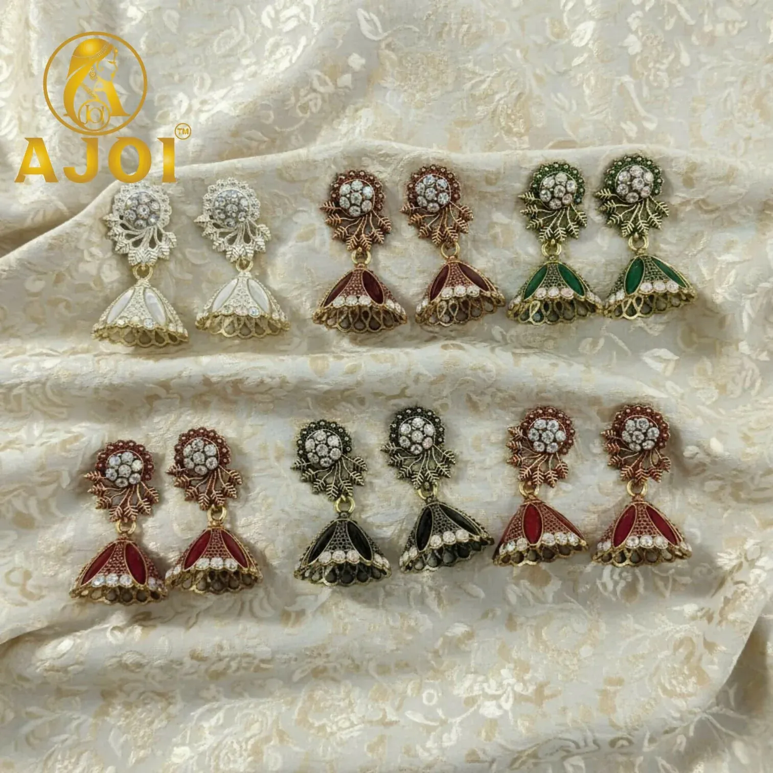 Premium Stone & Enamel Earrings(Set of 6) - Detailed Feature View 2