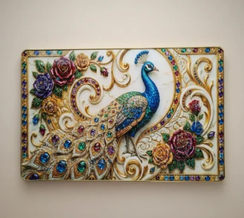 Luxury Peacock Wall Art – Elegant Floral Gem Design for Homes