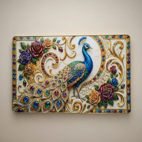 Luxury Peacock Wall Art – Elegant Floral Gem Design for Homes