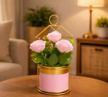 Gold Geometric Tabletop Planter with Decorative Pot