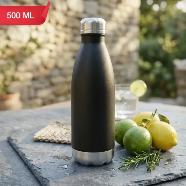 Matte Black Vacuum Insulated Stainless Steel Water Bottle – 500ml / 750ml / 1000ml
