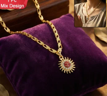 Sun & Om Symbol Gold-Plated Pendant Necklace – Spiritual Charm