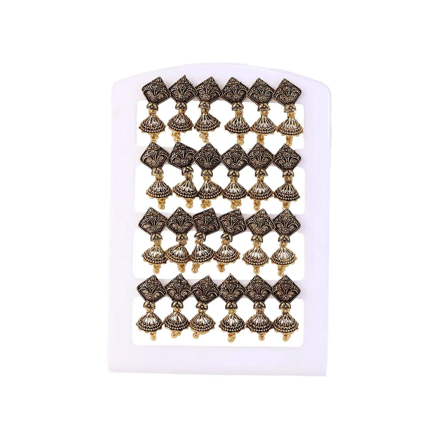 12 Pair Oxidised Leaf Pattern Jhumka Earrings Set for Women - Detailed Feature View 4