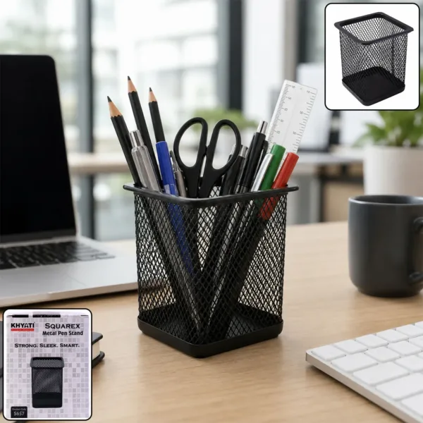 Khyati SquareX Metal Pen Stand for Desk Organization